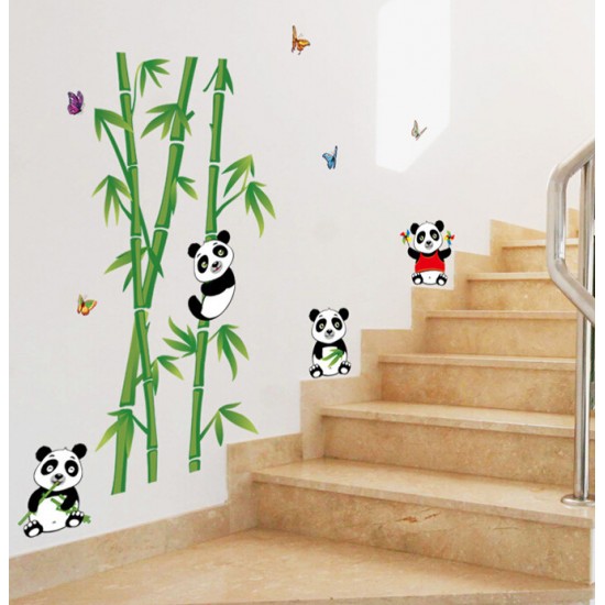 Muursticker Bamboe Panda's