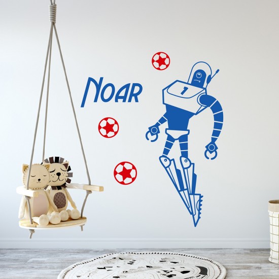 Muursticker Robot Voetballen met Naam
